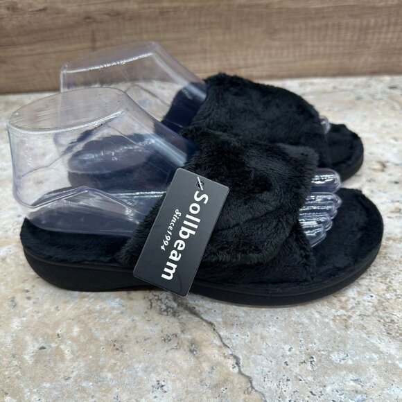 Sollbeam Slippers Womens Size 38 US 8 Black Soft Fuzzy Faux Fur Slides NWT - Picture 3 of 11